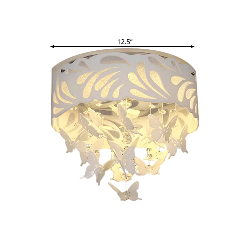 Contemporary Crystal Drop Led Flush Light - White 8/12 Heads 18/23.5/12.5 Wide