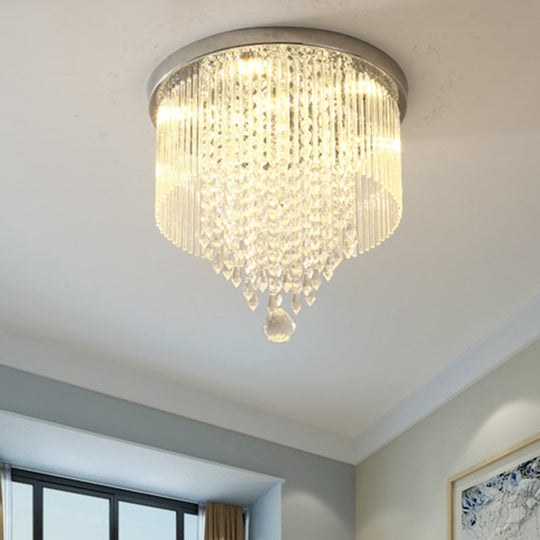 Modern Led Crystal Shade Chrome Flushmount Light 8’/19.5’ Wide Cylinder Ceiling Lamp / 19.5’