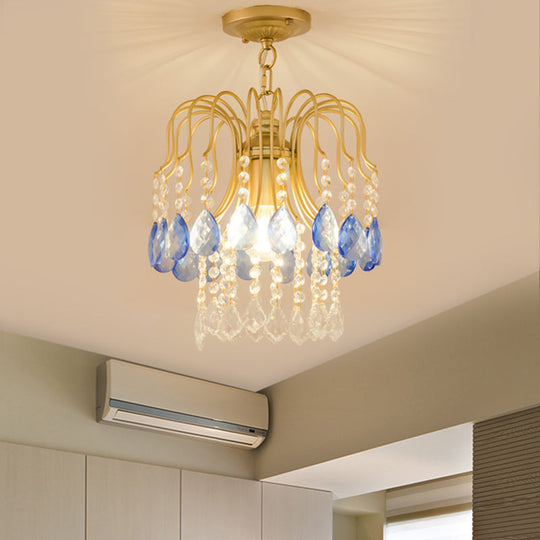 Gold Double - Layered Crystal Ceiling Mount Light Fixture - Modern Semi Flush Design