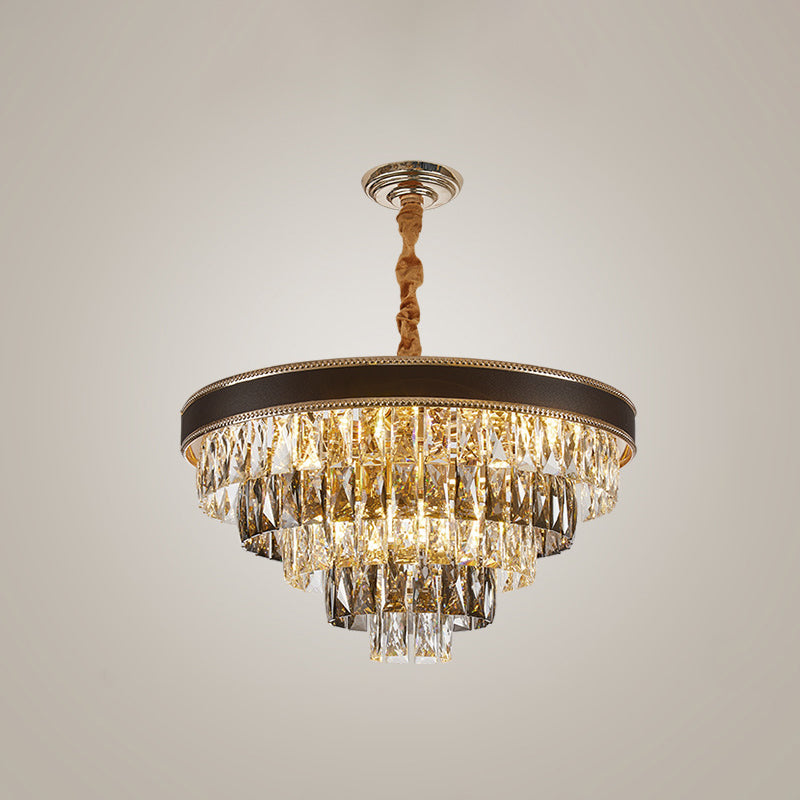 Modern Crystal Tapered Suspension Pendant Light - 14’/21.5’ Wide Black Chandelier With 6/9 Bulbs