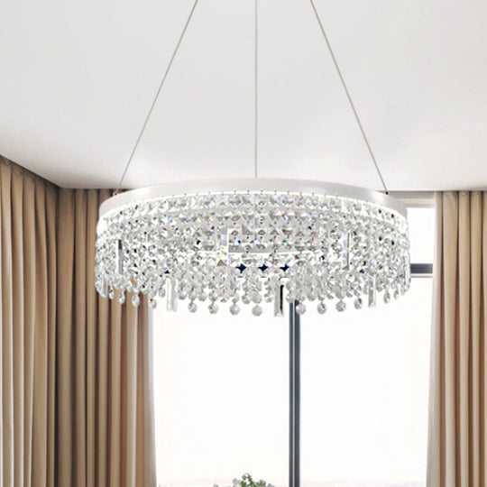 Contemporary Crystal Led Chandelier Lamp With Dual-Tiered Ring Design – Silver Suspension