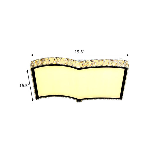 Contemporary Chrome Led Flush Mount Ceiling Lamp: Book-Shape Design Crystal Cut Ideal For Study