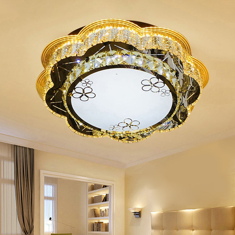 Modern Floral Glass Led Ceiling Flush - Chrome 19.5’/23.5’ Wide / 23.5’