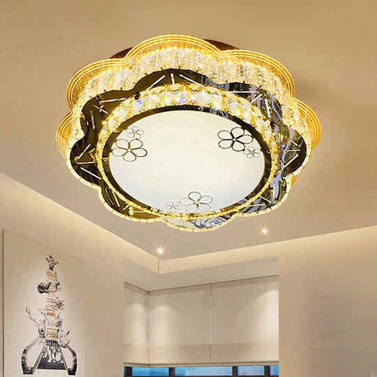 Modern Floral Glass Led Ceiling Flush - Chrome 19.5’/23.5’ Wide