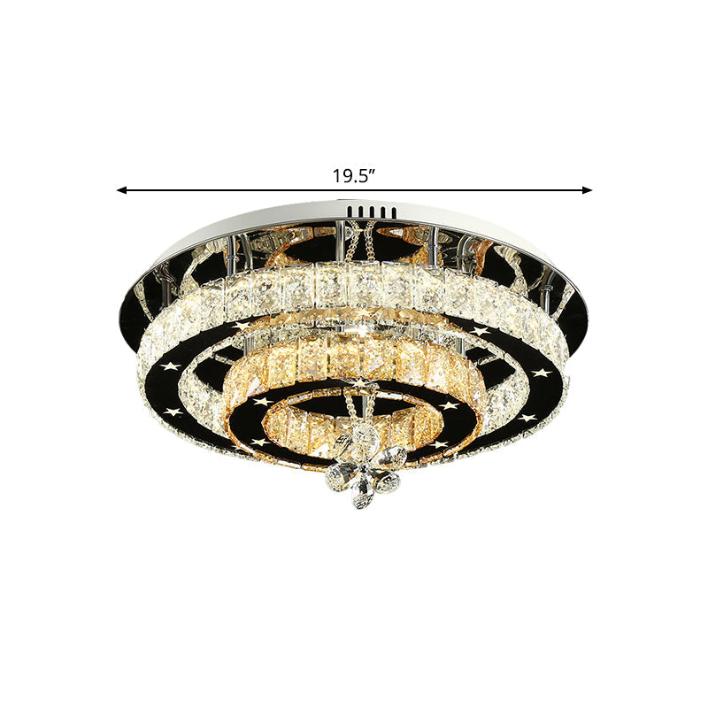 Contemporary Chrome Led Flush Mount Ceiling Light With Cut Crystal Ring And Star Design -
