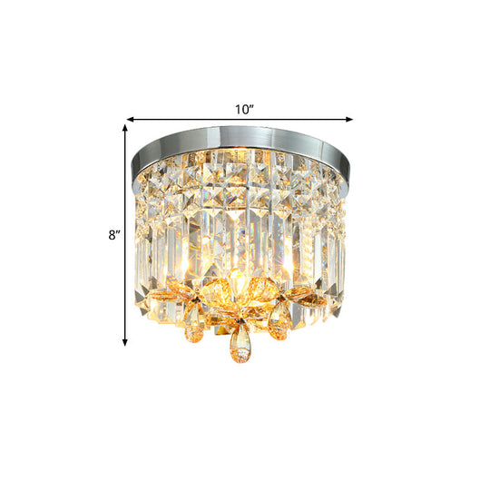 Chrome Cylinder Crystal Led Flush Light For Doorway - 10’/15.5’ Wide