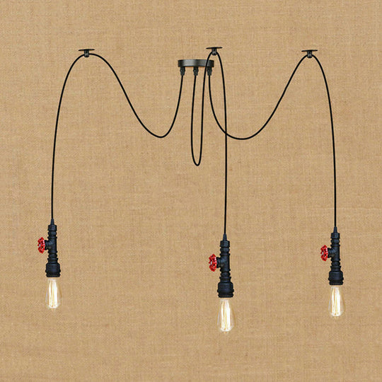 Industrial Metal Pendant Lamp With Valve And Pipe Design - Black 2/3 Lights Kitchen Ceiling Fixture