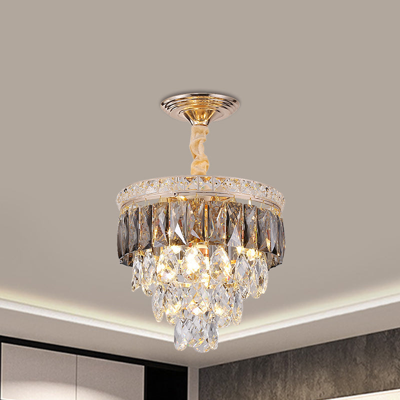 Modern Gold Crystal Leaf Chandelier - 3-Head Balcony Ceiling Lamp / A
