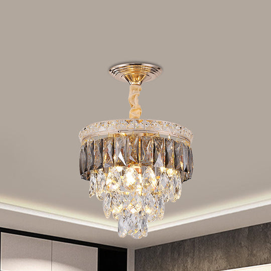 Modern Gold Crystal Leaf Chandelier - 3-Head Balcony Ceiling Lamp / A