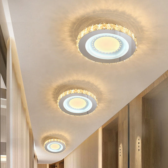 Stylish Mini Led Ceiling Flush Mount Crystal Light Fixture For Corridor Stainless - Steel / A