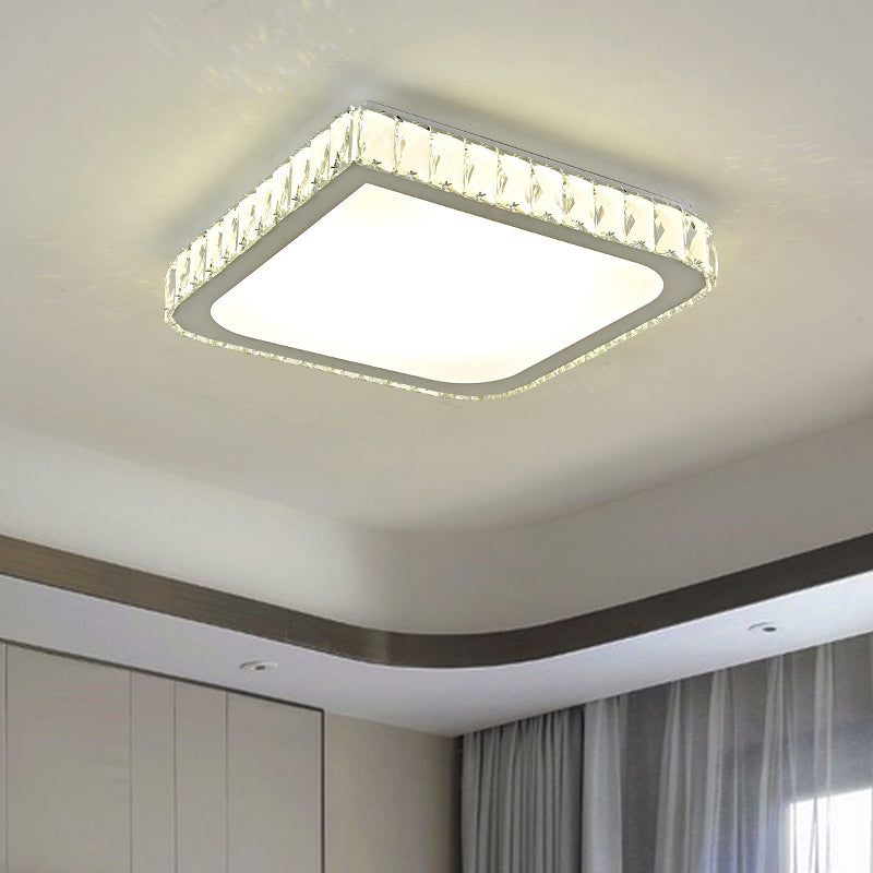 16/19.5 Crystal Flushmount Led Ceiling Light - Minimalist Square Design White / 16