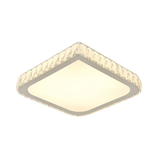 16/19.5 Crystal Flushmount Led Ceiling Light - Minimalist Square Design White