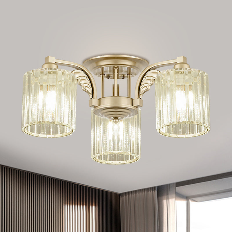 Modern Crystal Cylinder Ceiling Lamp - 3/9 - Light Semi Flush Mount For Bedroom