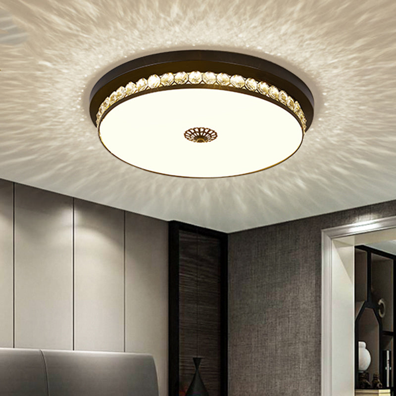 15.5’/19.5’ Led Ceiling Lighting In Black - Contemporary Round Clear Hexagon Crystals Flush
