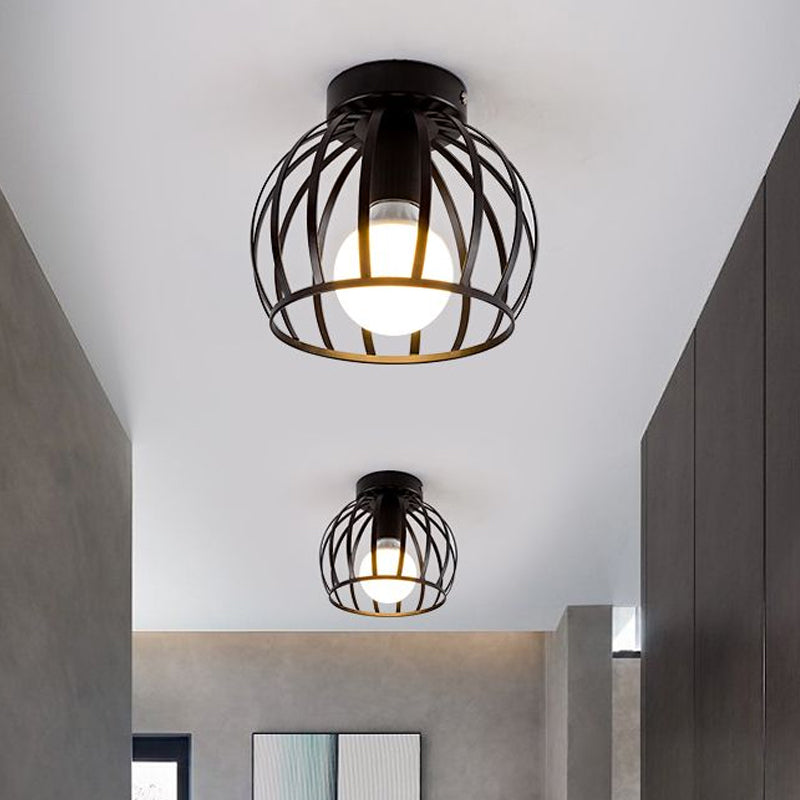 Minimalist Black/Gold Metal Cage Flushmount Light For Corridor Ceiling Mounted