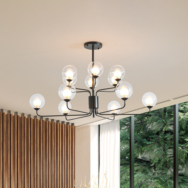 Contemporary 2-Tier Ball Clear Glass Chandelier With Radial Design - 8/12/18 Lights Black/Gold