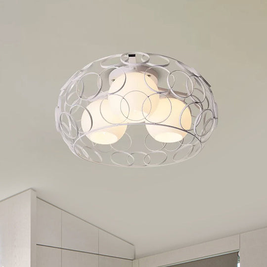 Nordic Drum Iron Cage Ceiling Light With Ball Glass Shade In White/Black Perfect For Dining Rooms