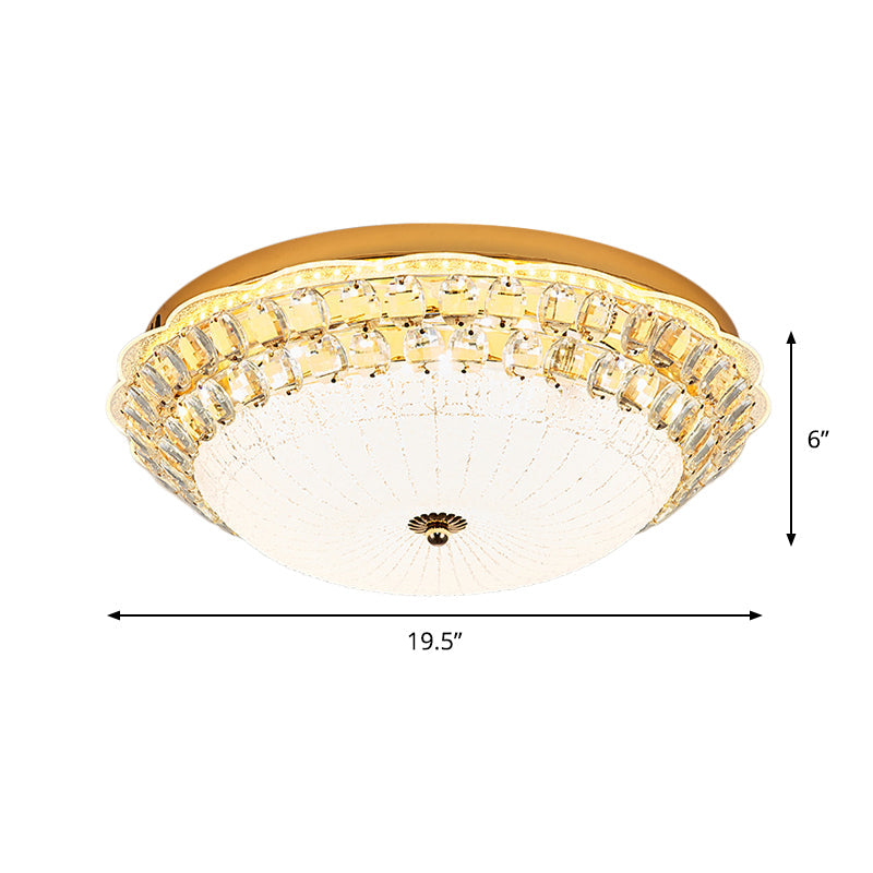 16/19.5 W Led Flush Mount Lighting With White Glass Bowl & Crystal Accent - Simple Elegant Ceiling