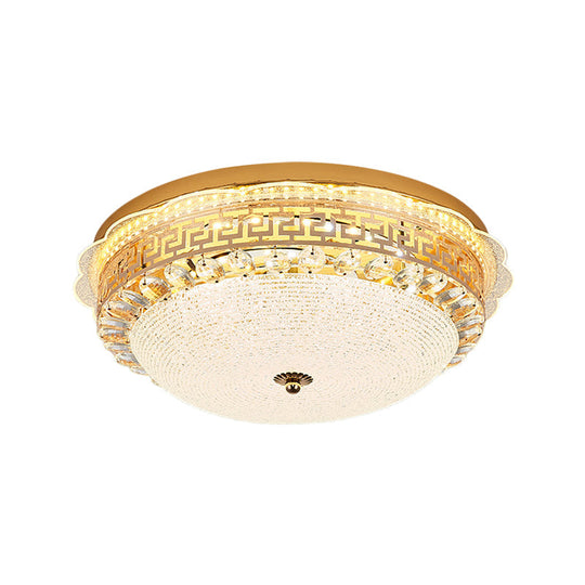 16’/19.5’ W Led Flush Mount Lighting With White Glass Bowl & Crystal Accent - Simple Elegant