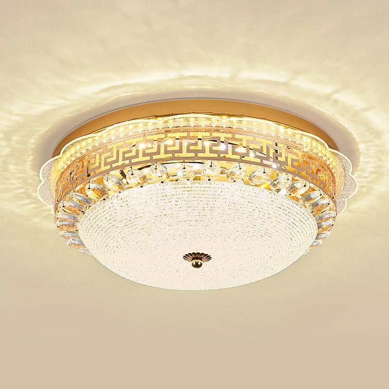 16’/19.5’ W Led Flush Mount Lighting With White Glass Bowl & Crystal Accent - Simple Elegant