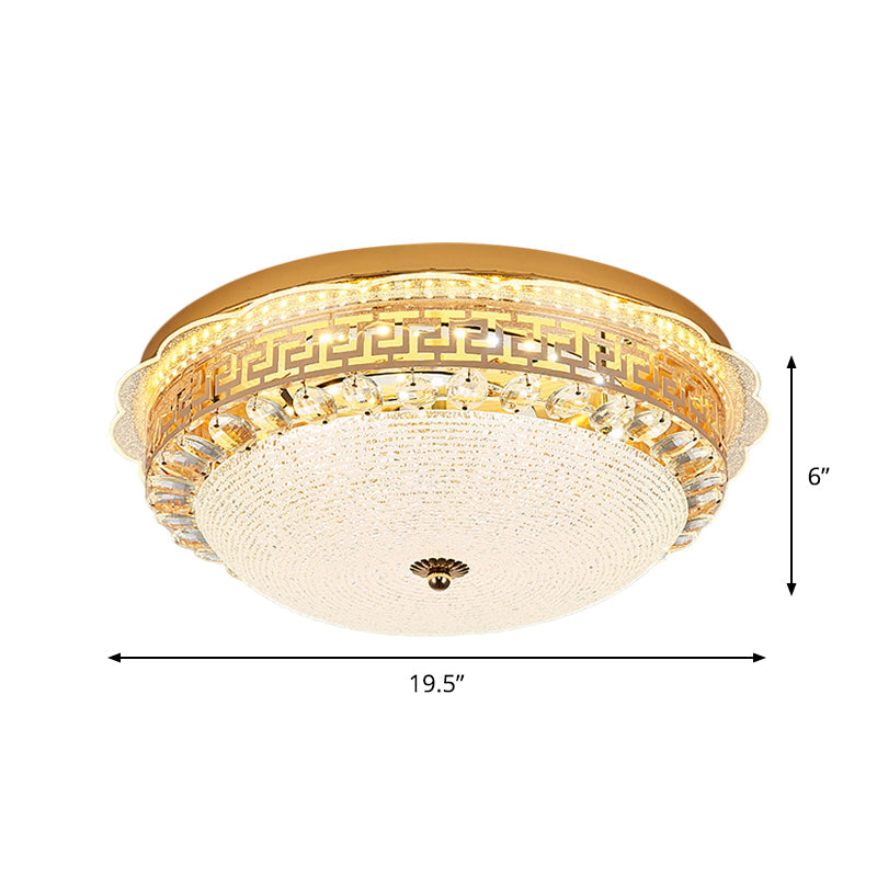 16’/19.5’ W Led Flush Mount Lighting With White Glass Bowl & Crystal Accent - Simple Elegant