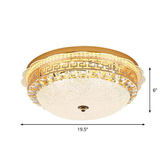 16’/19.5’ W Led Flush Mount Lighting With White Glass Bowl & Crystal Accent - Simple Elegant