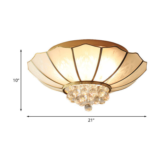 Milky Glass Scalloped Flush Light - 4/6 Lights Bedroom Mount With Crystal Ball