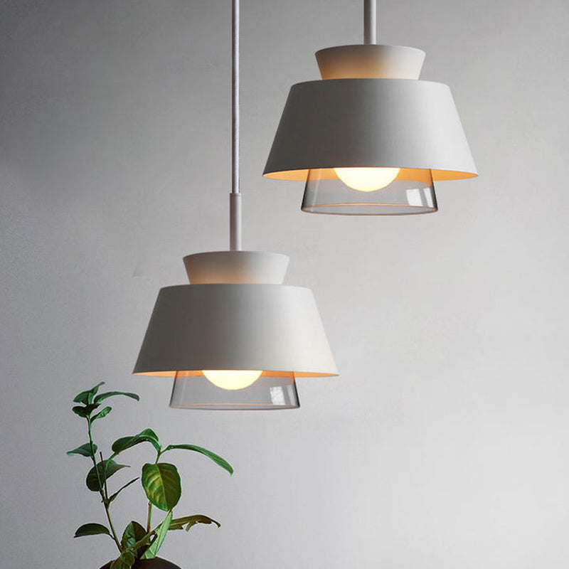 Minimalist Iron Hanging Pendant Light With 2 Tiers Single Black/White Design Transparent Glass Shade