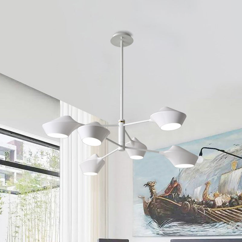 Modern 2-Tier Swivel Chandelier - Black-Gold/White 6 Bulbs For Living Room Ceiling
