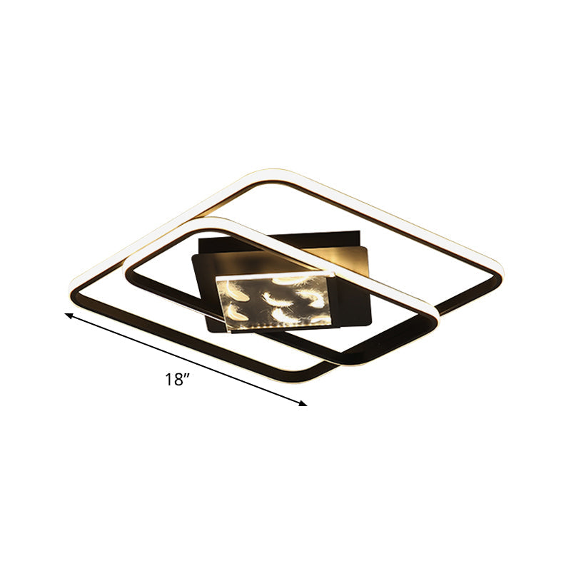 Modern Aluminum Led Ceiling Lamp - Sleek Rectangle Design For Bedroom 18/21.5 Width Flushmount