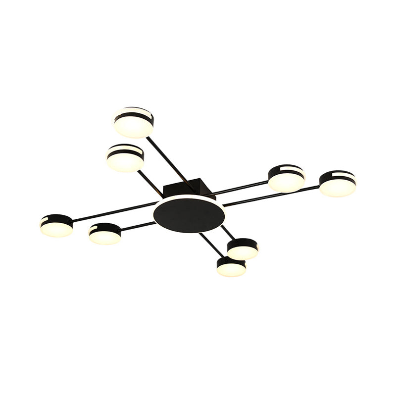 Modern 2-Tier Iron Flush Mount Chandelier With 8 Lights In Black/Gold Finish - Warm/White/Natural