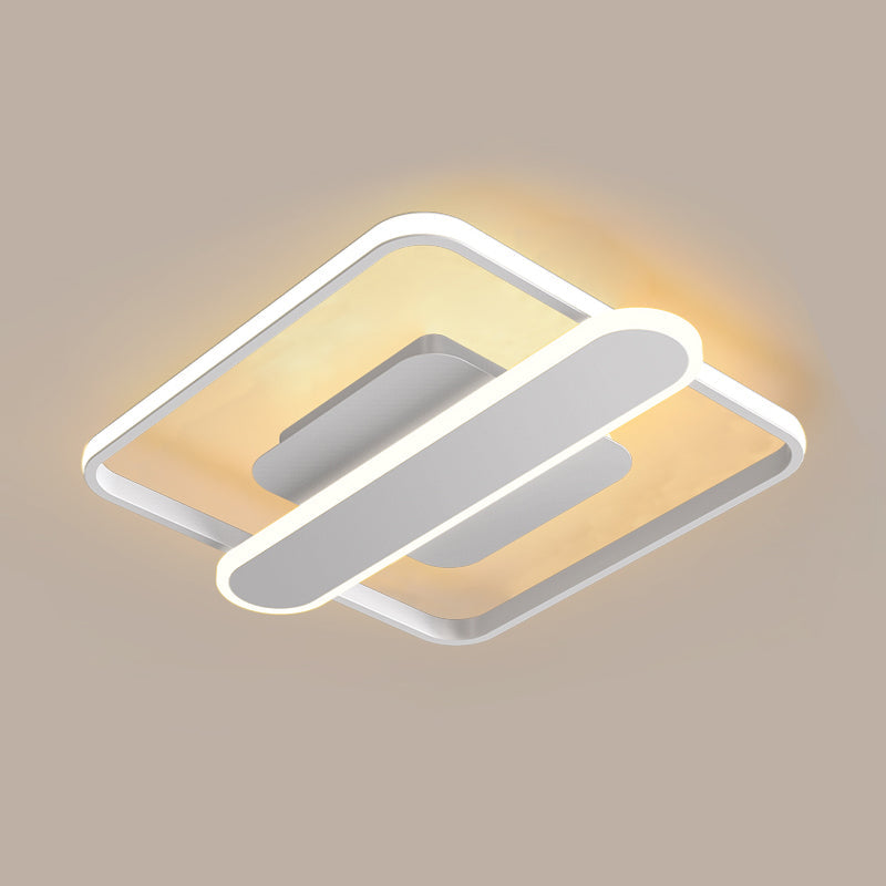 Contemporary Aluminum Square Frame Led Ceiling Lamp - Black/Gold/White 16.5/20.5 Inches Wide