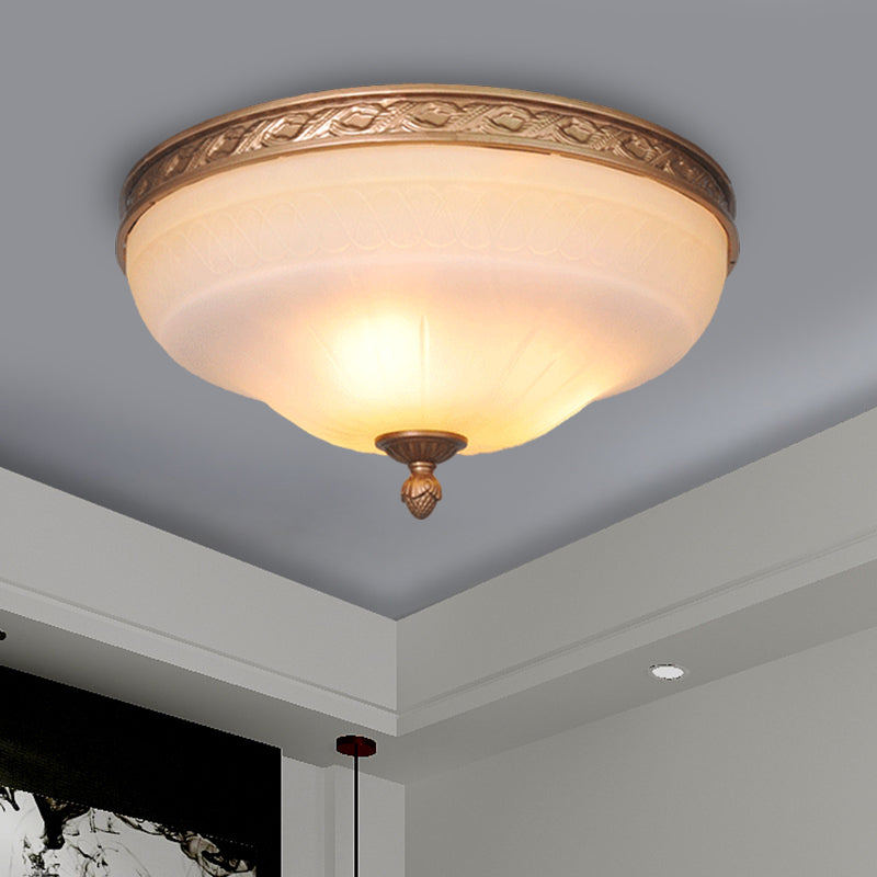 Vintage Amber Glass Ivory Ceiling Lamp - Curved Dome 14.5/16.5/20 Wide Led Flush Mount Fixture