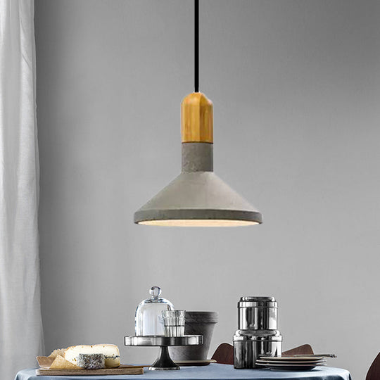 1-Light Cement Red/Black/Wood Hanging Lamp - Loft Style Pendant Ceiling Light For Dining Table