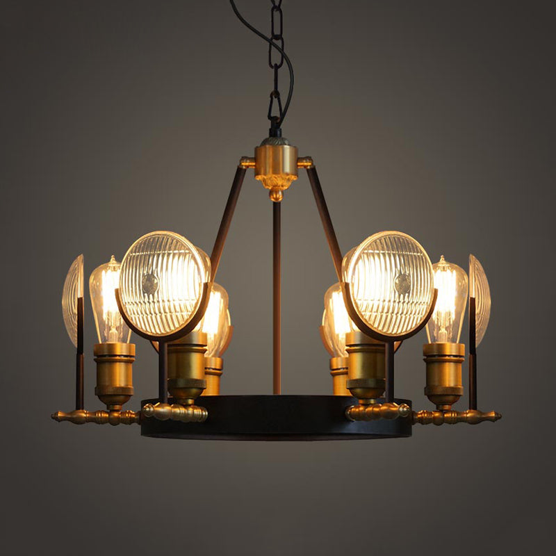 Vintage Black Grid Glass Lens Chandelier Lamp - 6/9/12 Lights Hanging Light Kit For Restaurants