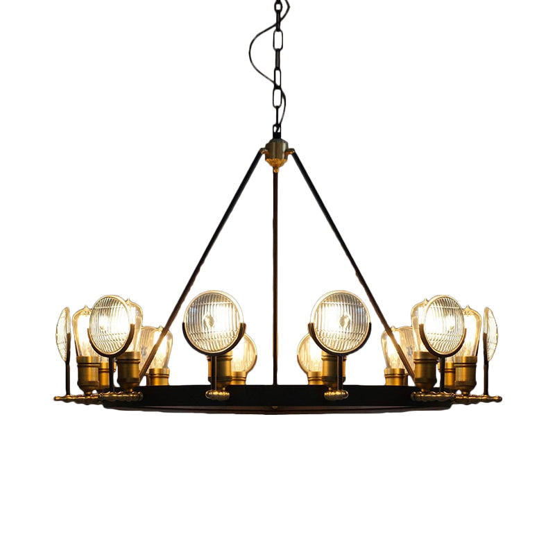 Vintage Grid Glass Lens Chandelier Lamp - Black Restaurant Hanging Light Kit 6/9/12 Lights