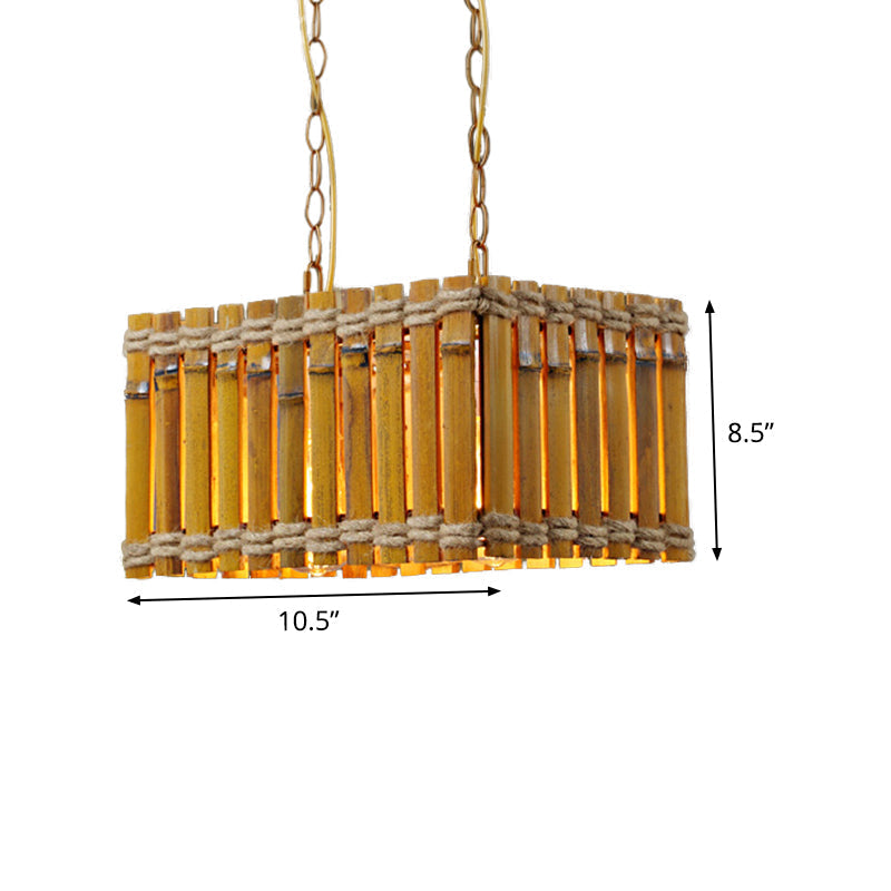 Yellow Bamboo Chandelier: Industrial 2-Bulb Ceiling Hang Fixture With Rope