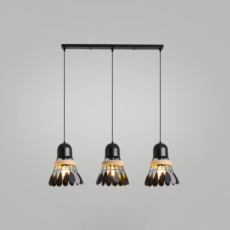 Modern Black/White Iron Dining Room Pendant Light With Rope And Round/Linear Canopy - Badminton