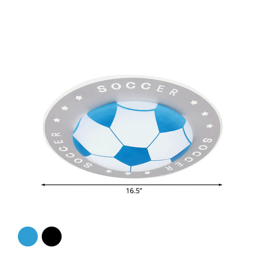 Kids Led Flush Mount Spotlight: 16.5’/20.5’ Black/Blue Football Ceiling Lamp With Acrylic Shade