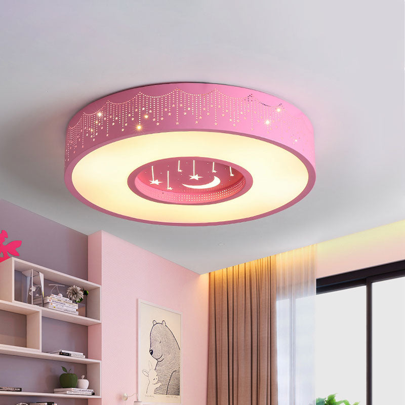 Kids Led Flush Mount Ceiling Light With Moon And Star Pattern In Pink/Blue 16/19.5 Width