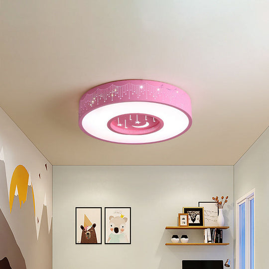Kids Led Flush Mount Ceiling Light With Moon And Star Pattern In Pink/Blue 16/19.5 Width Pink / 16