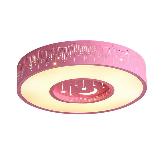 Kids Led Flush Mount Ceiling Light With Moon And Star Pattern In Pink/Blue 16’/19.5’ Width