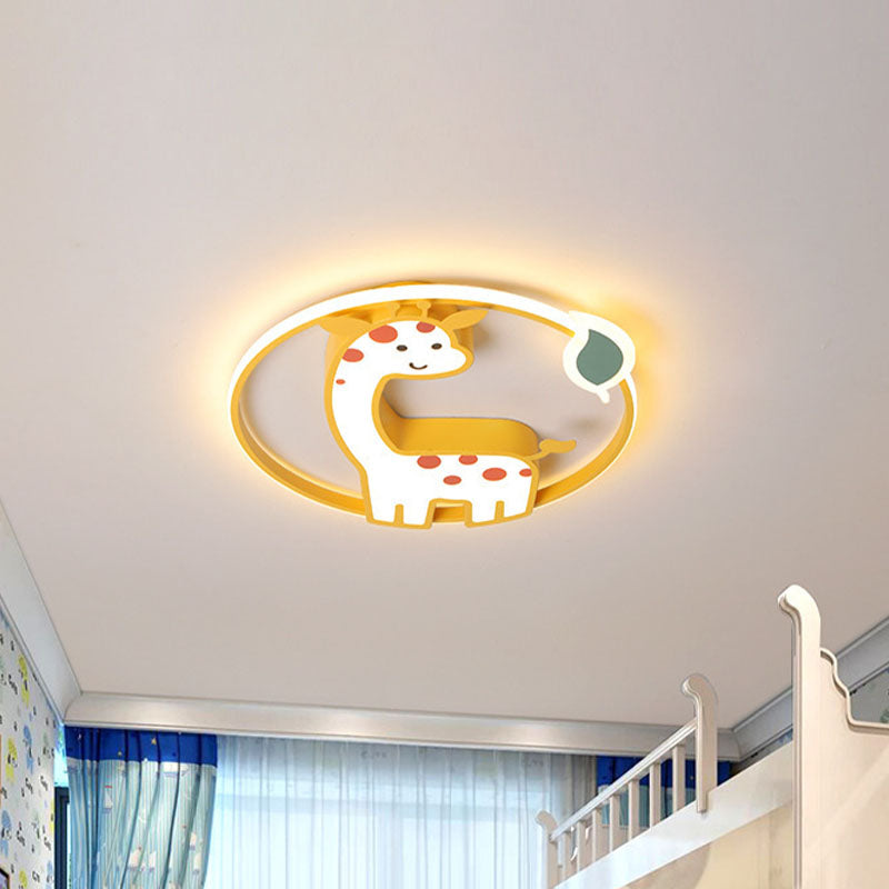 Giraffe Kids Ceiling Light Fixture - Iron Frame Led Yellow Flush Mount For Children’s Bedroom / 16’