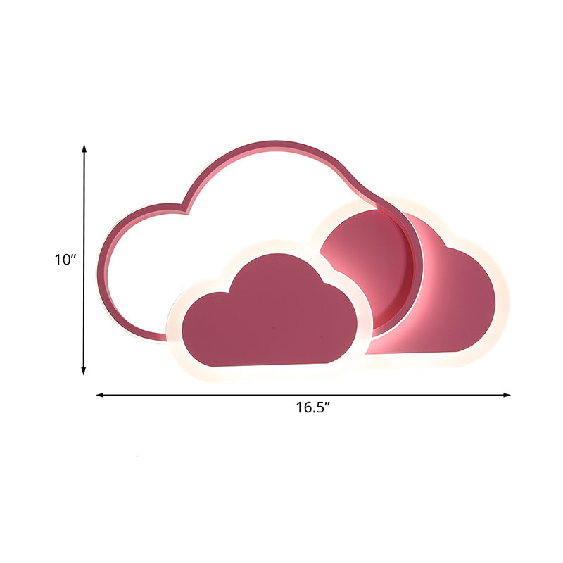 Pink Cloud Kids Led Ceiling Light Flush Mount Acrylic Fixture In White/3 Color 16.5’/20.5’ Length