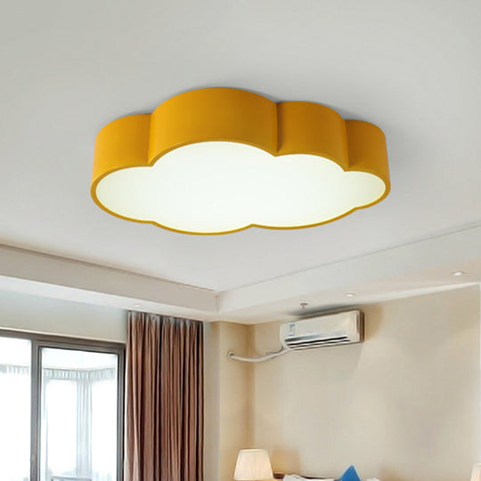 Contemporary Led Cloud Iron Flush Ceiling Light For Kids Bedroom - Yellow/Blue 20.5/24.5 Long Yellow