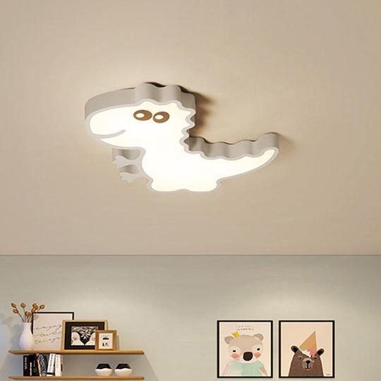 Dinosaur Flush Mount Light For Kids - Iron White/Pink/Green Led Ceiling Fixture Children’s Bedroom