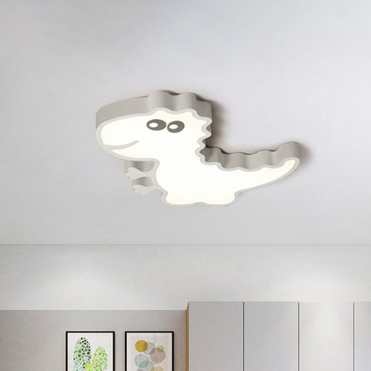 Dinosaur Flush Mount Light For Kids - Iron White/Pink/Green Led Ceiling Fixture Childrens Bedroom