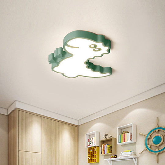Dinosaur Flush Mount Light For Kids - Iron White/Pink/Green Led Ceiling Fixture Childrens Bedroom