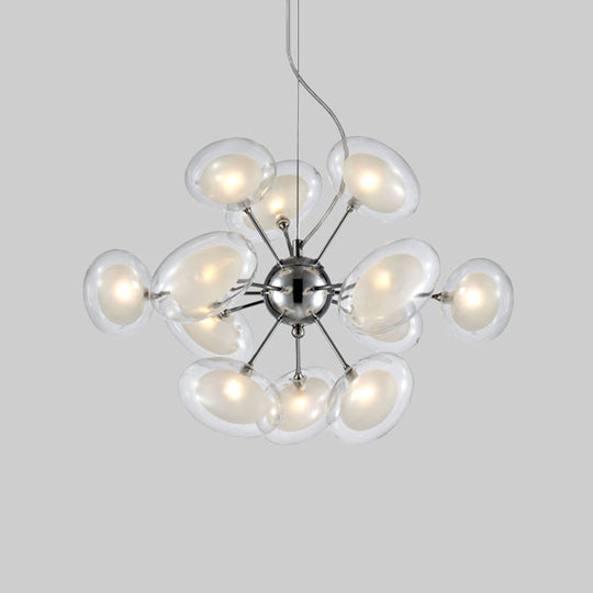 Modernist Burst Chandelier - Dual Oblate Glass 12-Light Chrome Suspension Lighting