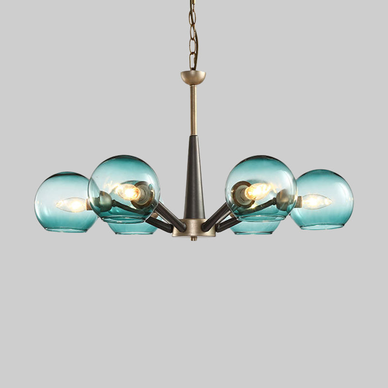 Retro Dome Shade Hanging Chandelier With Burst Design - 6-Light Lounge Pendant